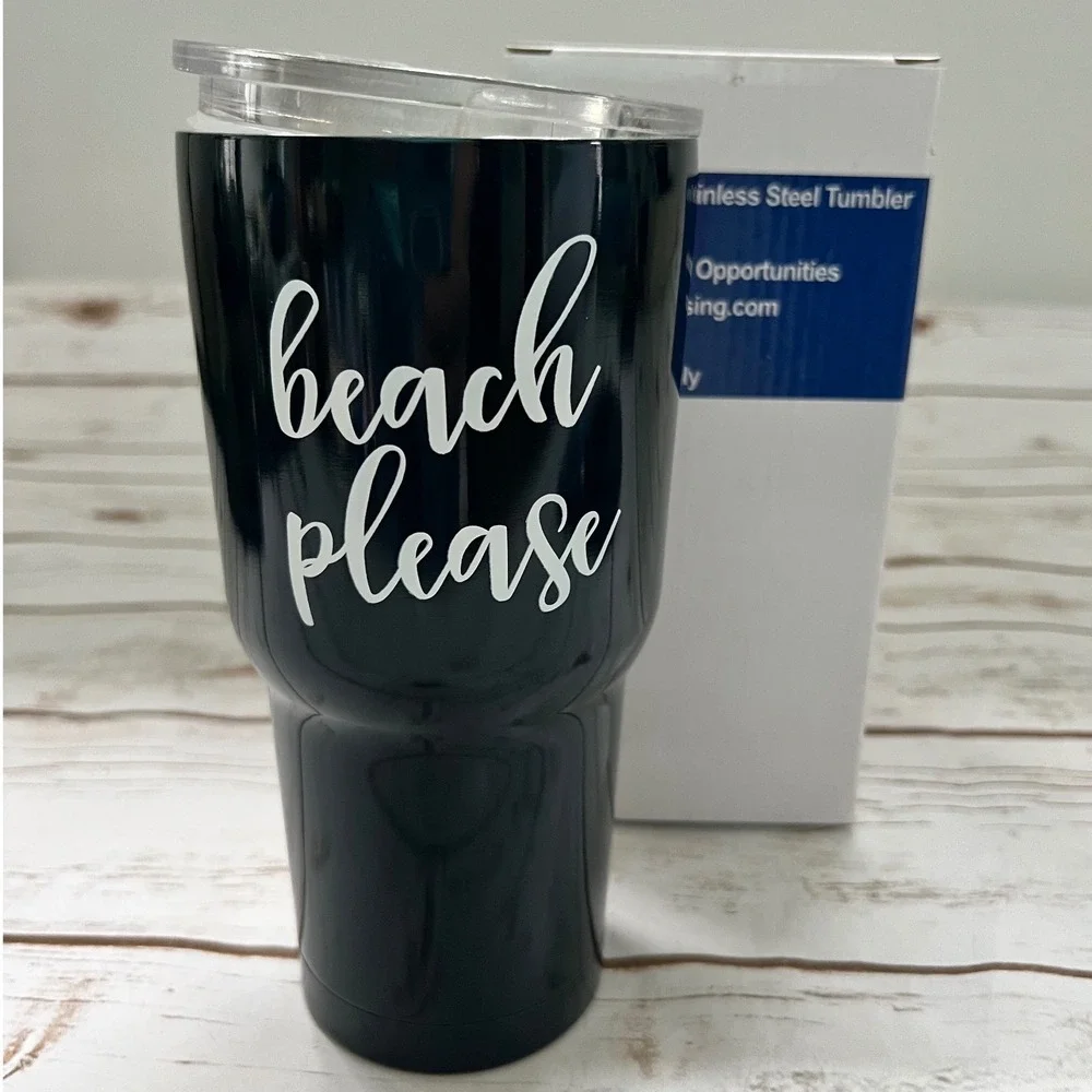 NEW Great American Opportunities Tumbler Navy Beach Please Insulated 30oz 8in